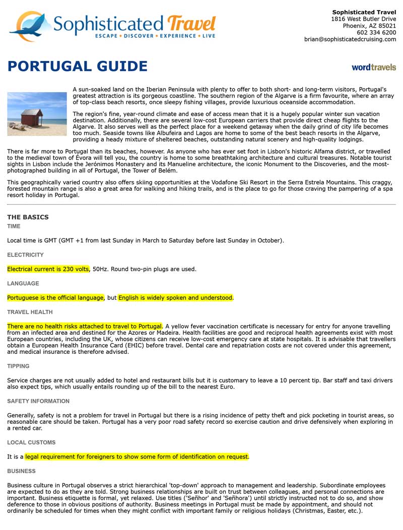 Portugal-Travel-Guide Country Guides provided by Sophisticated Travel