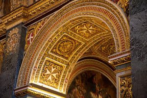 Detailed arches in St John's Co-Cathedral, Valletta Malta