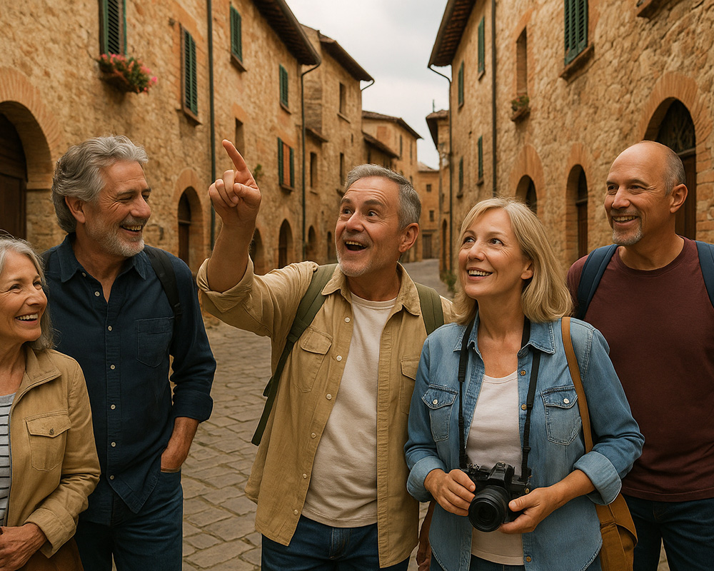 Group of solo travelers exploring Italy.